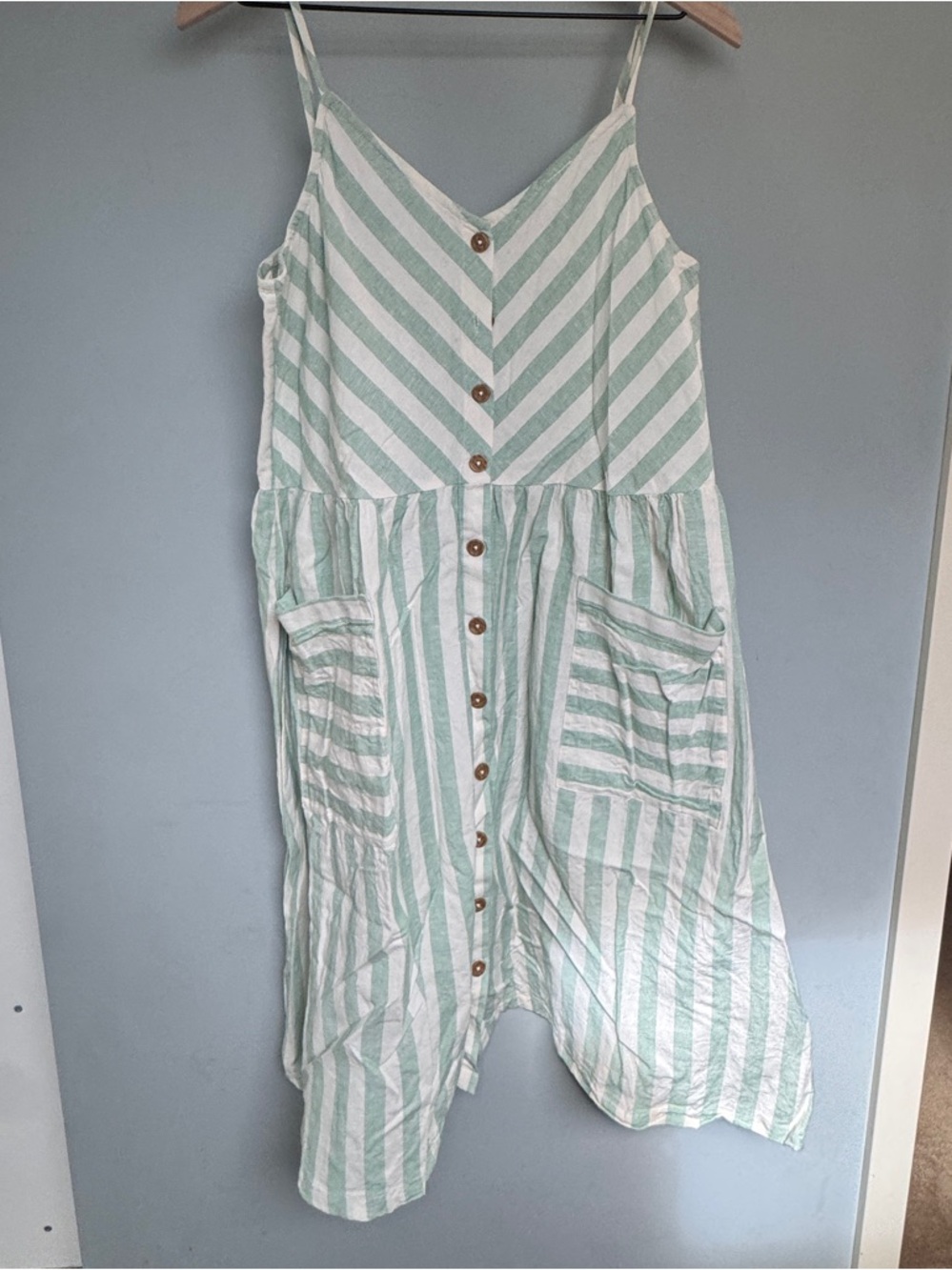 Hanna Andersson Women’s Striped Button-Front Linen Sundress in Mint & White